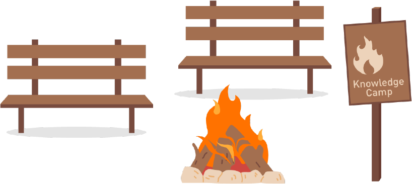 wissenstransfer-methoden-knowledge-camps-animierte-baenke-mit-feuer