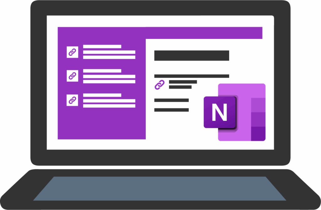 animierter-laptop-mit-onenote-wissensmanagement-tools